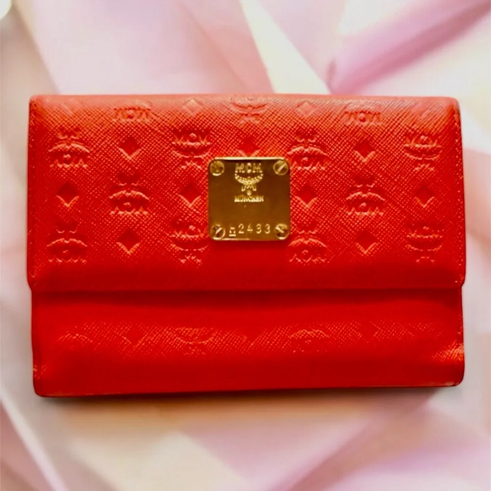 MCM Embossed Leather Compact Wallet